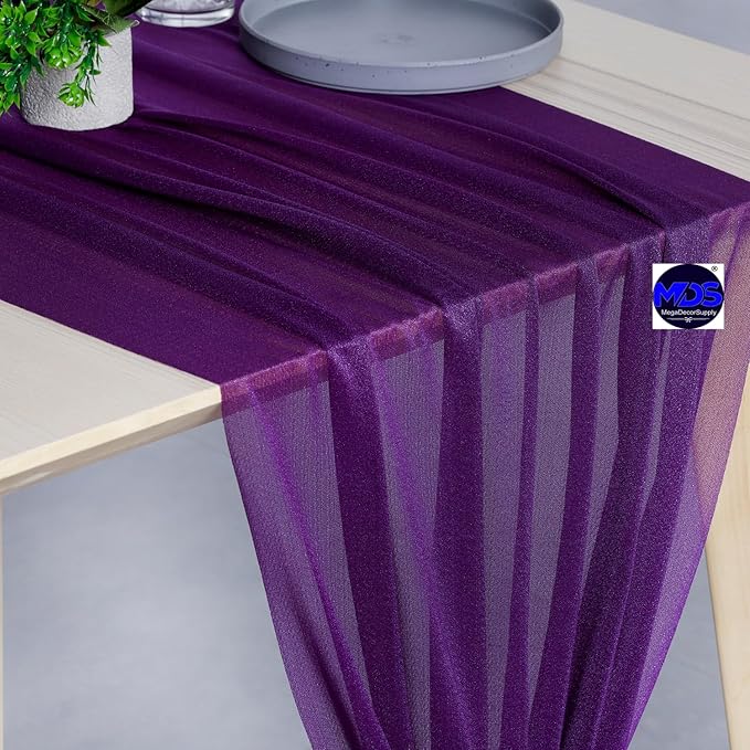 MDS 5 Pack 10ft Chiffon Table Runner 29 x 120 Inches Sheer Wedding Runner Romantic Rustic Table Runner for Wedding Decorations, Birthday Parties, Bridal Shower Party Arch Decor - Cadbury Purple