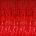 GOER 3.2 ft x 8.2 ft Metallic Tinsel Foil Fringe Curtains,Party Streamer Backdrop for Birthday,Graduation Decorations and New Year Eve (2 Packs,Red)