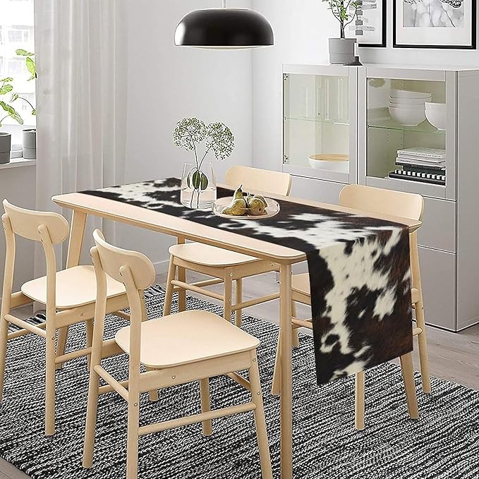 Cow Print Table Runner, Brown Cowhide Print Western Style Table Runner Country Farmhouse Cottage Cow Patten Table Decoration for Home Kitchen Dining, 13x60 Inch