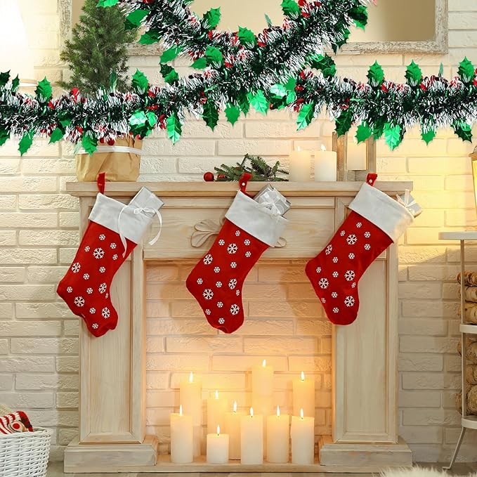 72 Feet Christmas Tinsel Garland Shiny Metallic Tinsel Twist Garland Streamers Ornaments Long Glitter Christmas Tree Hanging Decorations for Party Holiday Wedding Birthday Tree (Dark Green White)