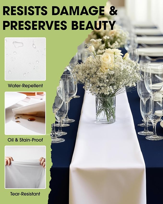 Pureegg White Plastic Table Runners - 20 Pack, 14'' x 108'', Water Resistant & Disposable Centerpiece Decorations for Table Cloth, Wedding, Birthday, Holiday, Baby Shower, Party, Home Decor