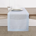Solino Home Linen Light Blue Table Runner 132 Inches Long - 100% Pure Linen Extra Long Table Runner 14 x 132 Inch - Classic Hemstitch