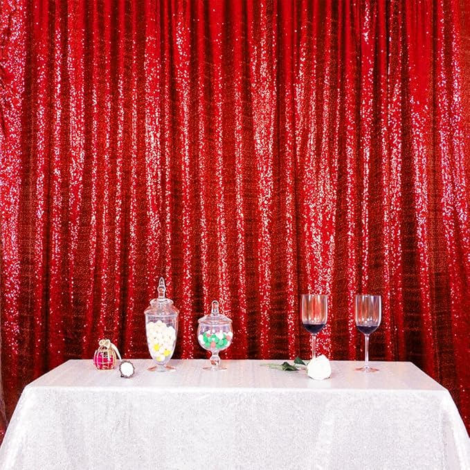 SquarePie Sequin Backdrop Curtain Not See Through Thick Glitter Background for Party 6FT x 6FT Red