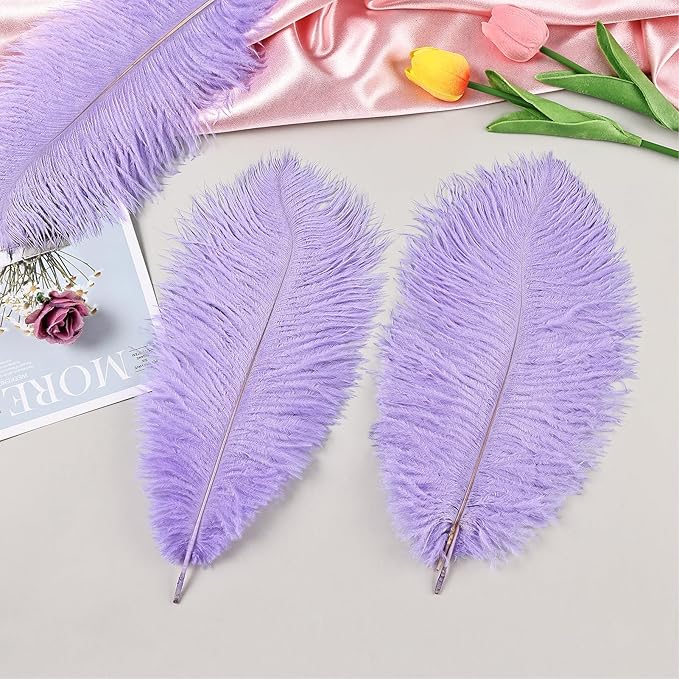 THARAHT Lavender Ostrich Feathers 24pcs Natural Bulk 10-12Inch 25cm-30cm for Crafts Wedding Party Centerpieces Easter Gatsbi and Decoration Feather