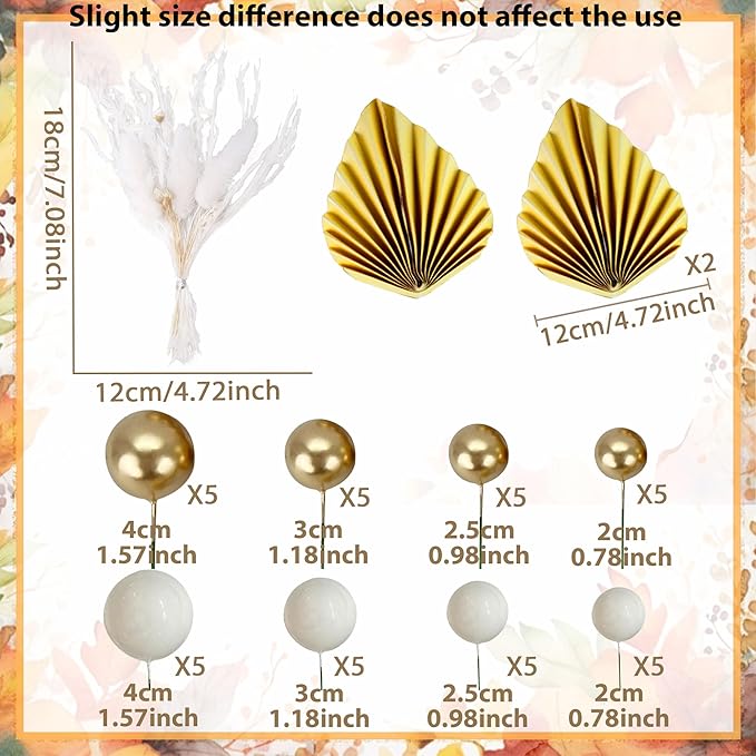 JeVenis Champagne Cake Decoration Gold Balls Cake Decoration Gold Palm Leaves Cake Topper Bohemian Wedding Birthday Birthday Anniversary