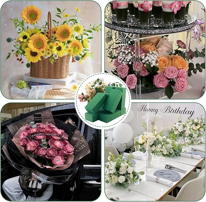 12 Pcs Floral Foam Blocks for Fresh & Artificial Flowers, 5.5" L x 3.1" W x 1.7" H Wet & Dry Green Flower Foam for Indoor Outdoor Floral Arrangements, Foam Bricks for Wedding, Birthdays, Home Décor