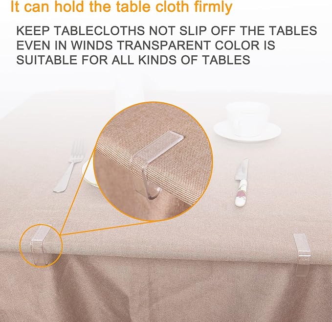 24 Pieces Transparent Clear Tablecloth Clips, Plastic Table Cloth Clips，Windproof Table Cover Holder Clamps，Table Cloth Holder for Christmas Home Wedding Party Indoor Outdoor Camping Picnic (Large)