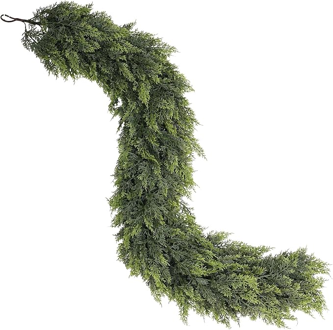 6FT Real Touch Cedar Garland - Artificial Christmas Garland Fake Green Faux Thick and Lush Pine Needles Garlands for Table Fireplace Mantle Holiday Home Indoor Outdoor Decor (2PCS)