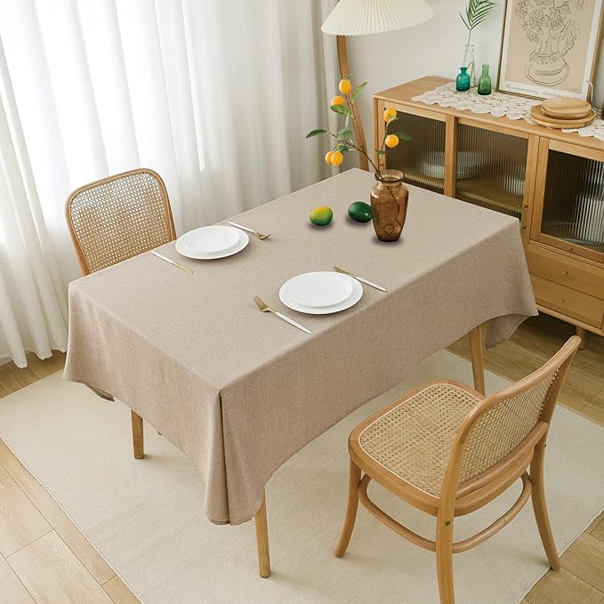 NLMUVW Linen Tablecloth for Rectangle Tables 102 Inch Burlap Textured Table Cloth Water Resistant Farmhouse Rustic Table Cover for Kitchen Dining Coffee, 54 x 102 Inch