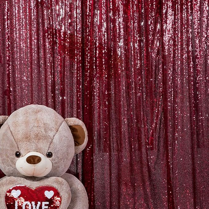 JYFLZQ Burgundy Sequin Backdrop Curtains 2ft x 8ft 2 Panel Glitter Photo Booth Backdrops Sparkly Photography Background Drapes for Parties Wedding Bridal Showers