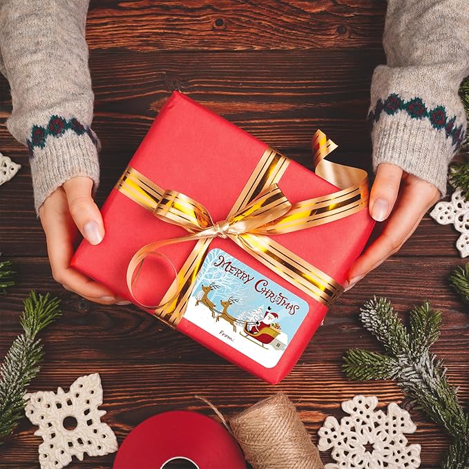 200PCS Christmas Gift Tag Stickers, Xmas Self Adhesive Name Tags Labels, Christmas Stickers for Cards Crafts Gift (1.97 x 2.95 in, 8 Styles)