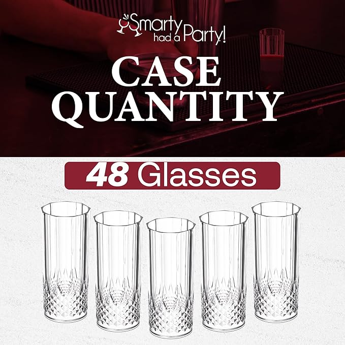 Smarty Had A Party 14 oz Plastic Highball Glasses Disposable – 48 Bloody Mary Glasses, Crystal-Cut Cocktail Cups Disposable Classy, 14 oz Plastic Cups for Parties, Weddings and Events