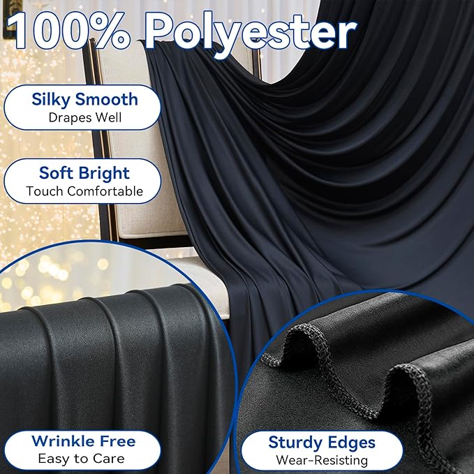 50ft x 15ft White Wrinkle Free Backdrop Curtain for Wedding Party, Silky Polyester Fabric Drapes Backdrop, 10 Panels 15ft Photo Back Drop Curtains for Baby Shower Photography Stage Background Cloth