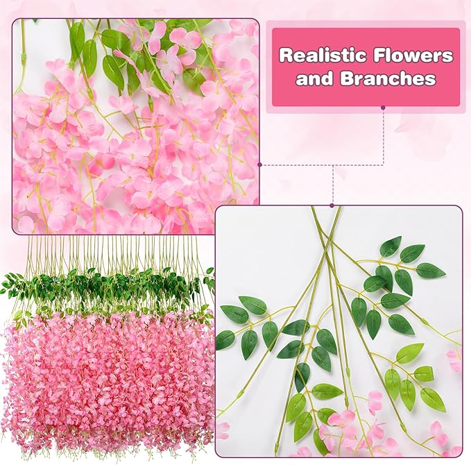 Wisteria Hanging Flowers,Fake Hanging Flowers,Wisteria artificiales Garland for Home Wedding Arch Floral Party Garden Ceremony Outdoor Decor,3.6 feet Long(150,Pink)