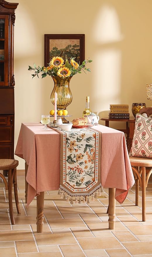 Vintage Linen Table Runner,Floral Table Runners 71 Inches Long,Soft and Luxury Tablerunner.Decoration Tabletop for Kitchen,Dining,Tea Party,Home,Christmas,12"*71"