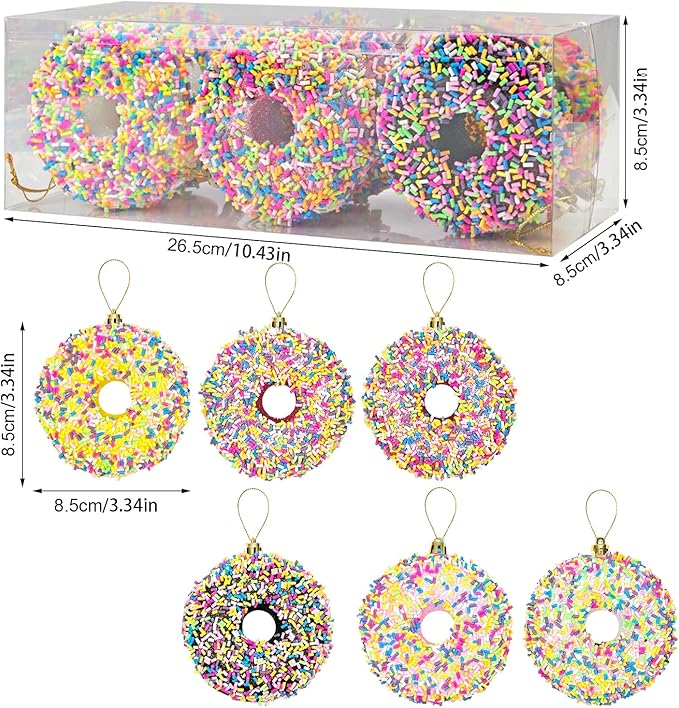 LANGXUN 6pcs Donut Candy Land 2025 Xmas Birthday Party Wedding Suppiles Decoration, Hanging Candy Cane Christmas Tree Décor, Christmas Decorative Hanging Ornaments Crafts