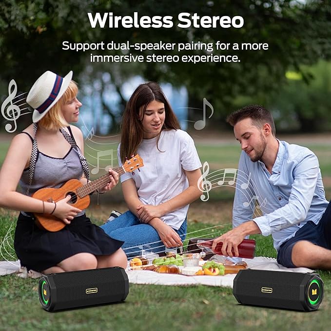 Monster Speaker S200 Wireless Portable Bluetooth Speaker, 24H Playtime, IPX6 Waterproof, 50W Stereo Sound, Bluetooth 5.4, Dual Bass Speakers, Perfect for Home, Parties, and Travel.