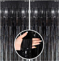 Black Party Streamers Foil Fringe Backdrop Curtains Tinsel Streamers Birthday Halloween Party Decorations Fringe Backdrop for Birthday Party Graduation Bridal Shower Wizard Party Supplies