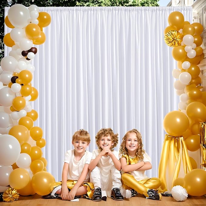 20ft x 10ft Thick White Backdrop Curtains for Parties, 4 Panels 5ft x 10ft Non See Through White Polyester Wedding Drapes Photo Backdrop for Birthday Party Graudation Photography Home Decor