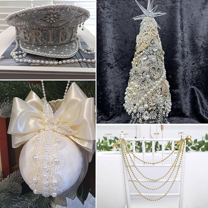[66 Feet] Silver Pearl Beads Garland, 8MM 22 Yards Silver Faux Pearl Beads String Roll Bulk for DIY Craft Christmas Tree Wedding Party Decoration