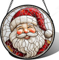 Stained Glass Window Hanging - Red White Santa Claus Suncatcher for Doors Home Christmas Decoration Winter Sun Catcher Thanksgiving New Year Birthday Gifts for Women Men Mom Nana Girl 15 in