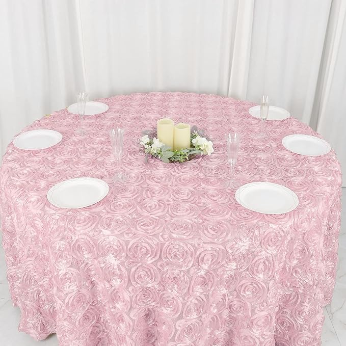 Efavormart 120" Wholesale Round Table Cover Blush Grandiose Rosette 3D Satin Tablecloth for Wedding Party Event Decoration