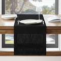 ZeeMart Linen Textured Border Table Runner, 14 x 36 Inch Black, Farmhouse Style Black Table Runners 36 Inches Long, Easy Care Everyday Polyester Table Runner