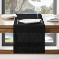 ZeeMart Linen Textured Border Table Runner, 14 x 90 Inch Black, Farmhouse Style Black Table Runners 90 Inches Long, Easy Care Everyday Polyester Table Runner