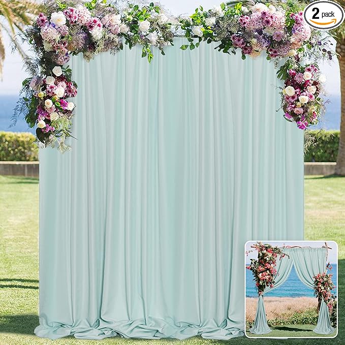 MYSKY HOME Light Green Backdrop Curtains for Parties, Weddings, Stage & Photography - 5ft x 10ft, 2 Panels