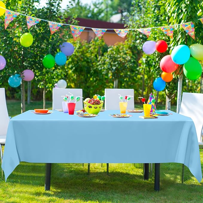 4 PCS SkyBlue Plastic Tablecloth, 54" x 108" Waterproof Picnic Table Cover for Indoor Outdoor, Disposable Stain Resistant Table Cloth of Baptism Decorations, Picnic Camping Party Essentials