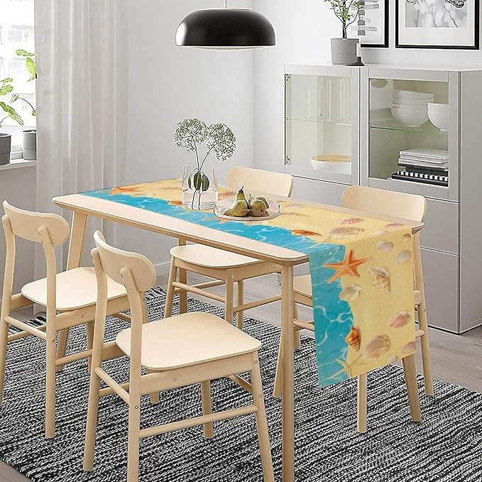 Sea Turtle Table Runner Marine Life Starfish Nautical Blue Green Ocean Theme Kitchen Table Decorations for Indoor Outdoor Home Party Decorations 13 * 70 Inch