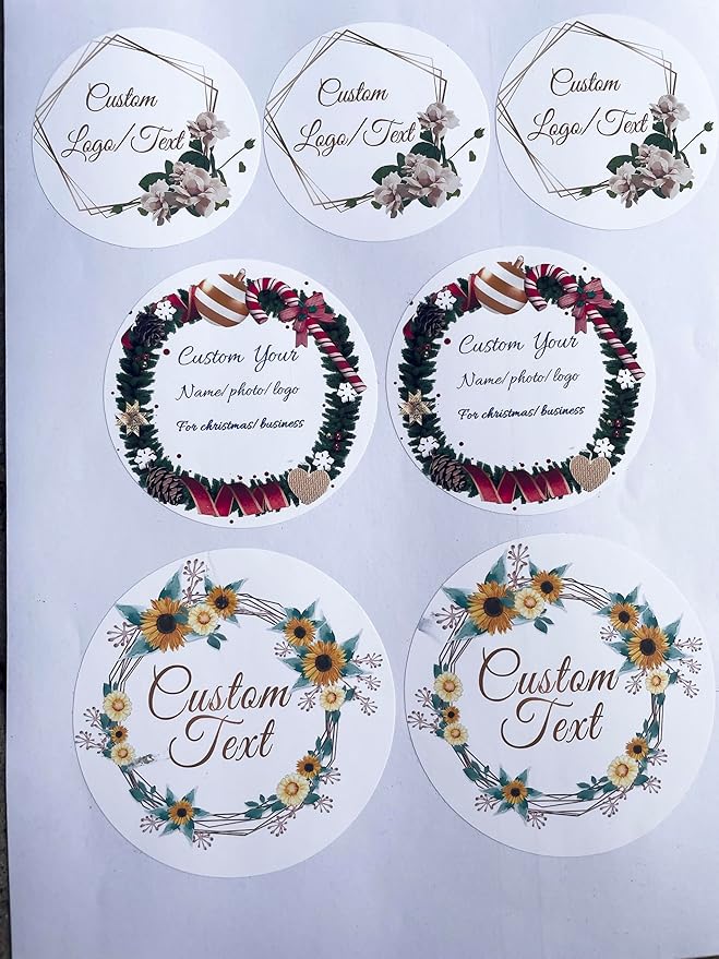 Custom Stickers for Weddings, Birthdays & Businesses - Personalized Labels with Your Logo - Waterproof, Fade and Heat Resistant - Pack of 100-1000 (Wreath P, 2.5 Inch)