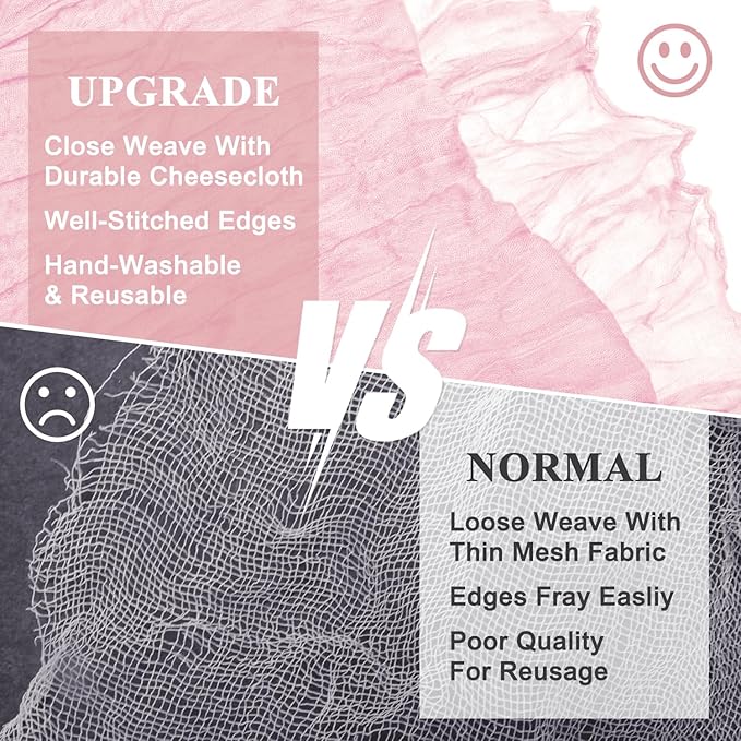 Asee'm 12pcs Cheesecloth Table Runner 120 Inches Blushing Pink Boho Gauze Cheese Cloth Runner 10FT Rustic Sheer Table Runners for Summer Wedding Baby Shower Holiday Party Decoration