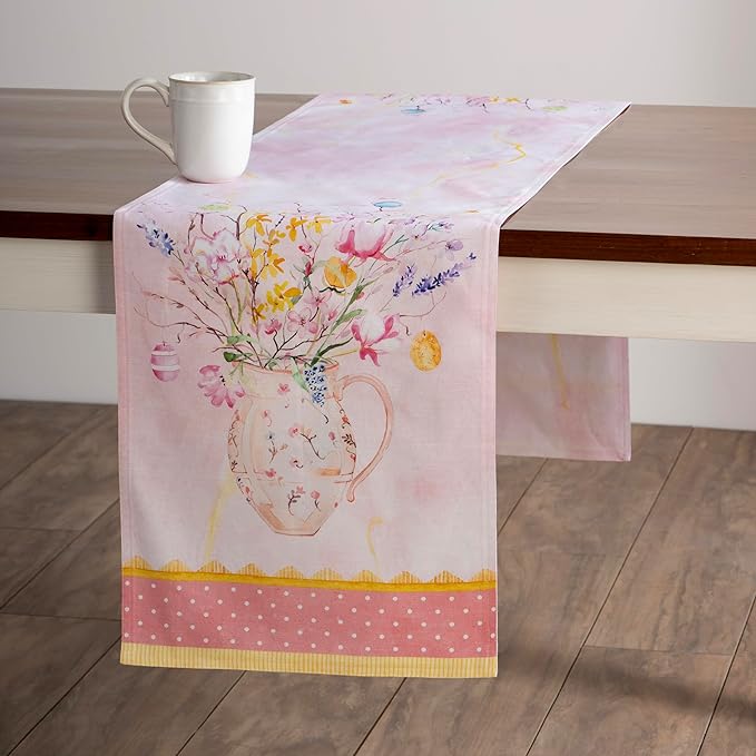 Maison d' Hermine Table Runner 100% Cotton Double Layer Table Runners 108 inches Long Decorative for Home Kitchen Dining Party Wedding Bridal Shower Spring Summer (Easter Zest, 14.50" x 108")