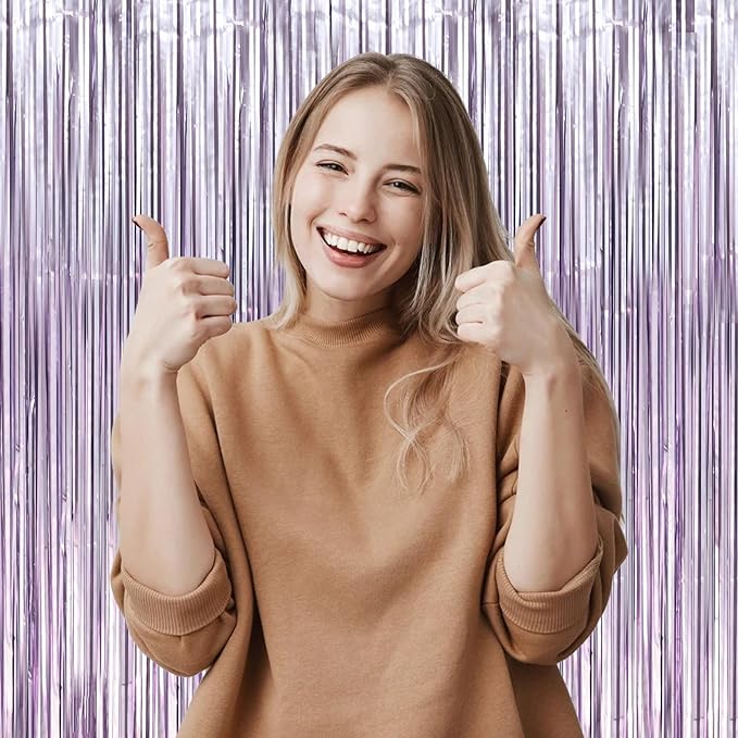 2 Pack Light Purple Foil Fringe Backdrop Curtains, Tinsel Streamers Party Decorations, Fringe Backdrop, Door Shimmer for Baby Shower or Birthday Party