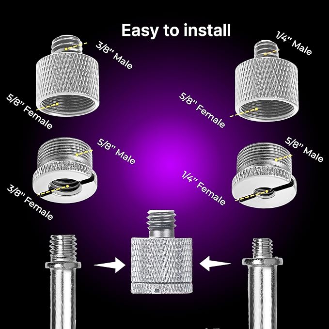 IXTECH Mic Stand Adapter Set 8 pieces Metal Microphone Stand Screw Thread Adapter 5/8 Female to 3/8 Male 3/8 Female to 5/8 Male 5/8 Female to 1/4 Male 1/4 Female to 5/8 Male Tripod Adapter ADP03 Slvr