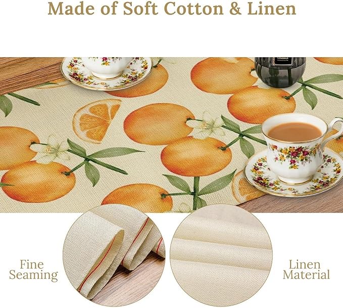 Spring Summer Orange Citrus Table Runner Watercolor Sweet Fruit Botanical Print Dinner Runner for Farmhouse Baby Shower Party Holiday Home Kitchen Dining Table Decor 13x90