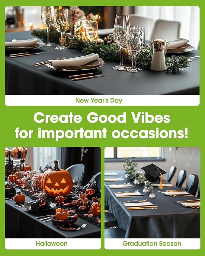 Pureegg Plastic Table Cloth Disposable 10 Pack, 54 x 72 Inch Table Cloths, Halloween Party Decorations, Summerween Decor, Halloween Tablecloths, Rectangle, Plastic Cover, Leakproof & Sturdy, Black