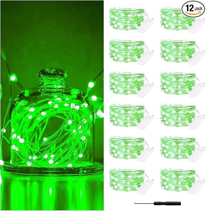 12 Pack Fairy Lights Battery Operated, 7FT 20LED Waterproof Silver Wire Christmas Lights Outdoor, Firefly Mini String for Bedroom Party Birthday Wedding Home Decor