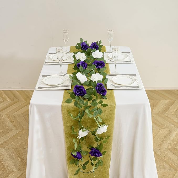 Carlita's Blooms Artificial Rose Garlands Purple Rose Vines Leaves Banners Hanging Floral Garland Fake Flower Vine Wall Decorations