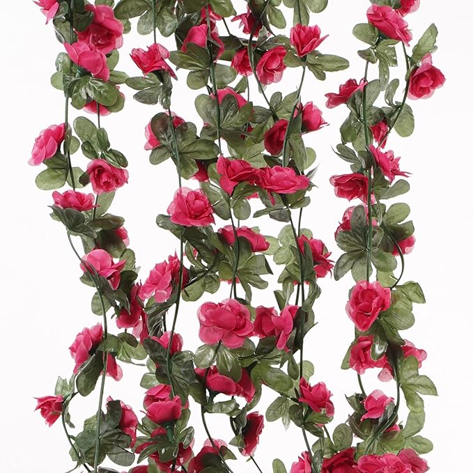 10 Pcs 82FT Flower Garland, Artificial Rose Garland Flowers Plants Fake Flower Hanging Rose Ivy, Birthday Party Valentine's Day Wedding Wall Arch Decor（Fuchsia）