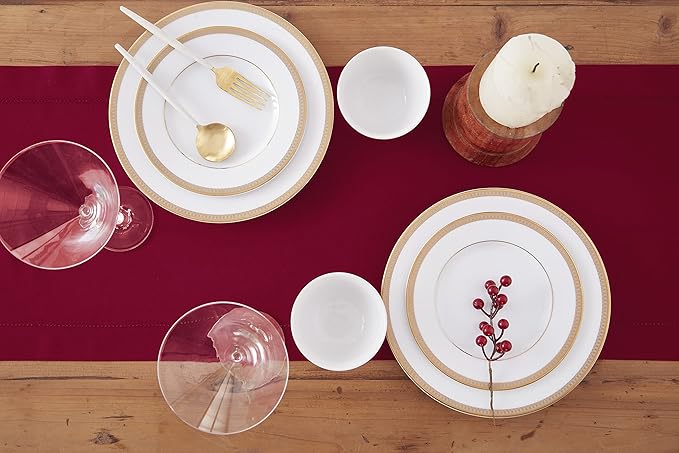 Solino Home Cotton Linen Red Table Runner 72 Inches Long - Hemstitch Table Runner 14 x 72 Inch for Dresser, Dining and Christmas, Holiday