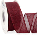 Ribbli Burgundy Burlap Wired Ribbon,1-1/2 Inch x 10 Yard, Wired Edge Ribbon for Big Bow,Wreath,Tree Decoration,Outdoor Decoration