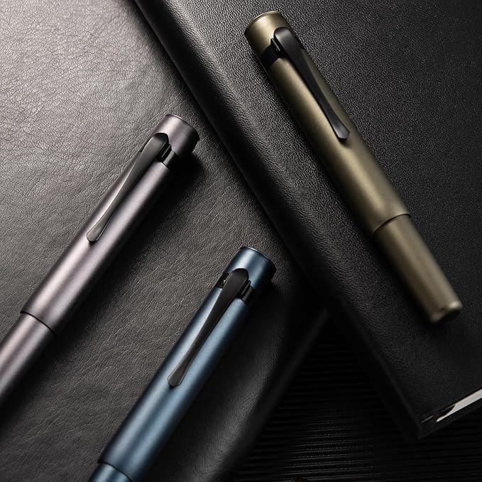Hongdian M2 Black Forest Mini Fountain Pen, Bent Nib & Sleek Shape Aluminium Short Pocket Travel Pen (Midnight Blue)