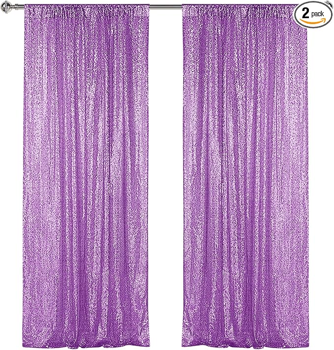 Sugargirl Lavender Purple Sequin Backdrop Curtain 2 Panels 2FTx8FT Glitter Lavender Background Drapes Sparkle Photography Backdrop for Party Wedding Birthday Wall Decoration