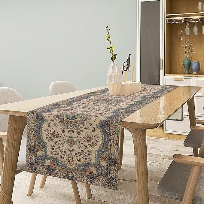 Boho Vintage French Table Runner,Retro Flower Rustic Country Style Floral Print Pattern for Home Kitchen Table Decor Dining Coffee Room Garden Party Decor 13x36in