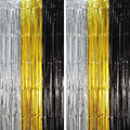 2 Pack Black Gold Silver Foil Fringe Backdrop Curtains, Tinsel Streamers Party Decorations, Fringe Backdrop, Door Shimmer for New Years or Birthday Party
