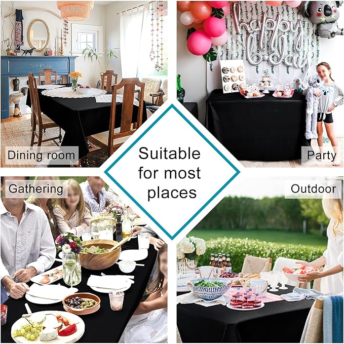 Hiasan Black Tablecloth for Rectangle Tables - Wrinkle Resistant and Waterproof Washable Polyester Fabric Table Cloth for Dining Camping Gathering and Outdoor use, 54 x 108 Inch