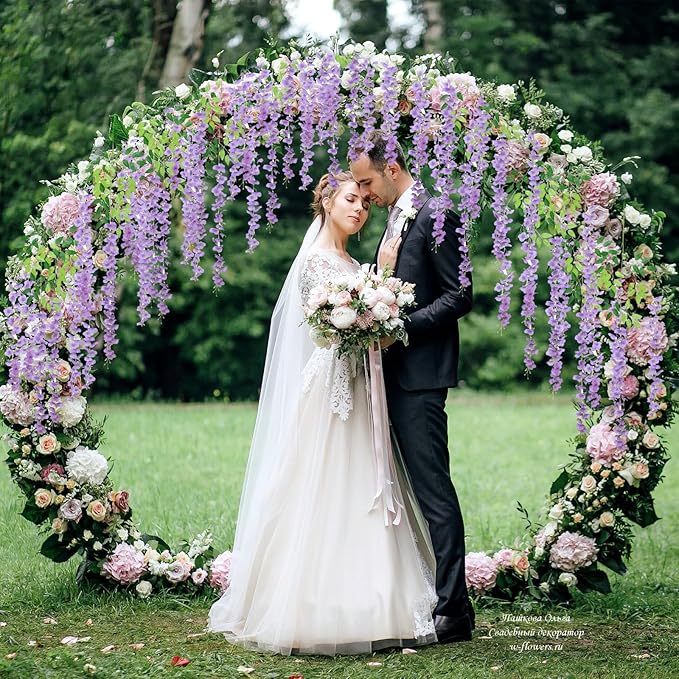 24 Pack Light Purple Wisteria Hanging Flowers Garland, 3.77 Feet Artificial Flower Vines, Fake Wisteria, Artificial Vines Hanging Garland for Backdrop Outdoor Yard Garden Decor