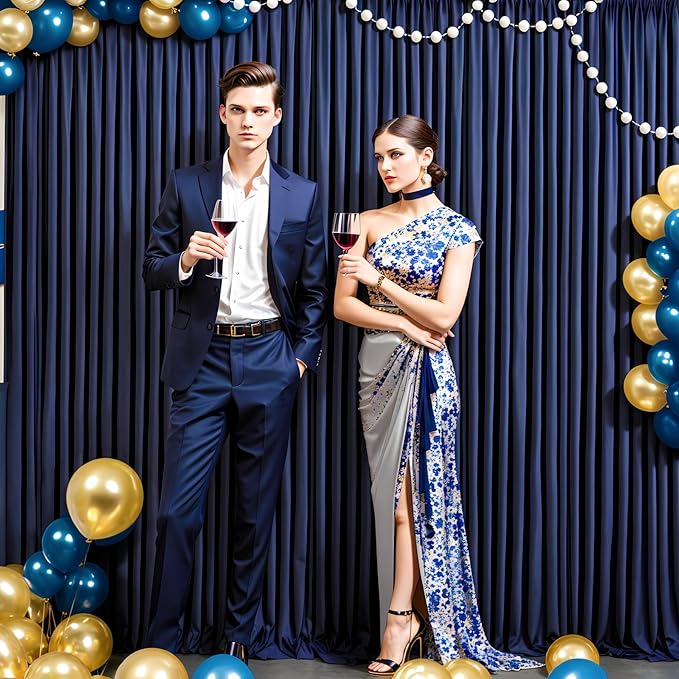 20 ft x 8 ft Navy Blue Backdrop Curtain Panels, 4 Panels 5 ft x 8 ft Wrinkle Free Polyester Photography Backdrop Drapes, Wedding Party Home Decoration Supplies